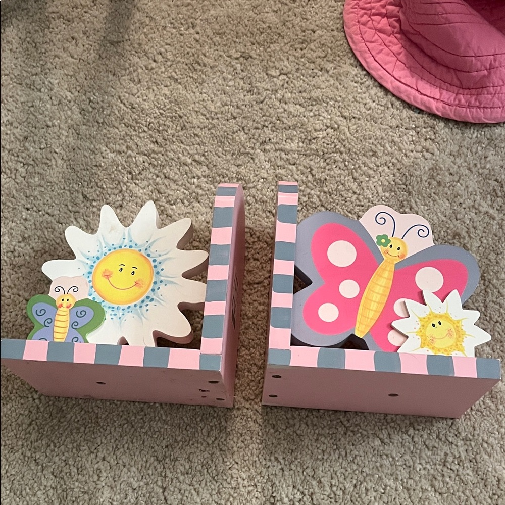 Pink and White Butterfly Bookends